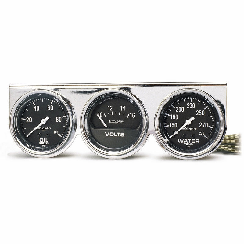 Auto Meter 2399 Autogage Black Oil/Water/Volt Gauge with Chrome Console