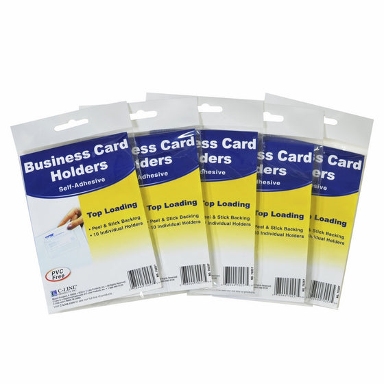 C-Line Self-Adhesive Business Card Holders, Top Loading, 2 x 3.5 Inches, Clear, 5-Packs (70257-5)