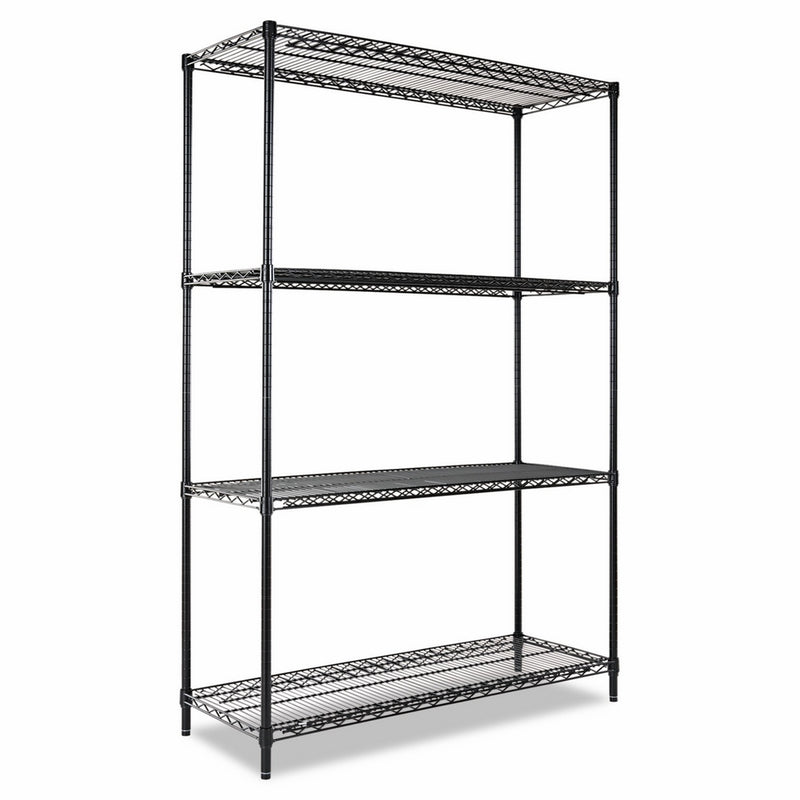 Alera ALESW504818BL Industrial Heavy-Duty Wire Shelving Starter Kit, 4-Shelf, 48w x 18d x 72h, Black