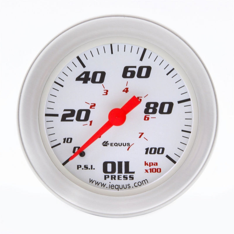 Equus 8244 2" Mechanical Oil Pressure Gauge, White with Aluminum Bezel