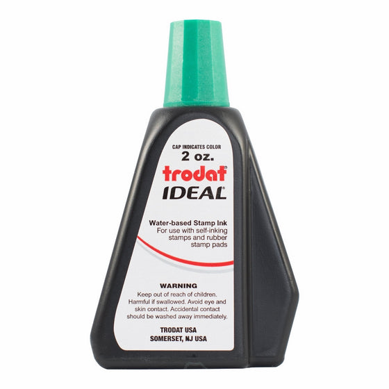 Trodat 53216 Ideal Premium Replacement Ink for Use with Most Self Inking and Rubber Stamp Pads, 2 ounce, Green