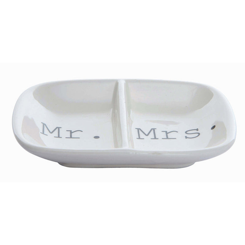 Creative Co-op Ceramic 2 Section Mr. and Mrs. Ring Dish