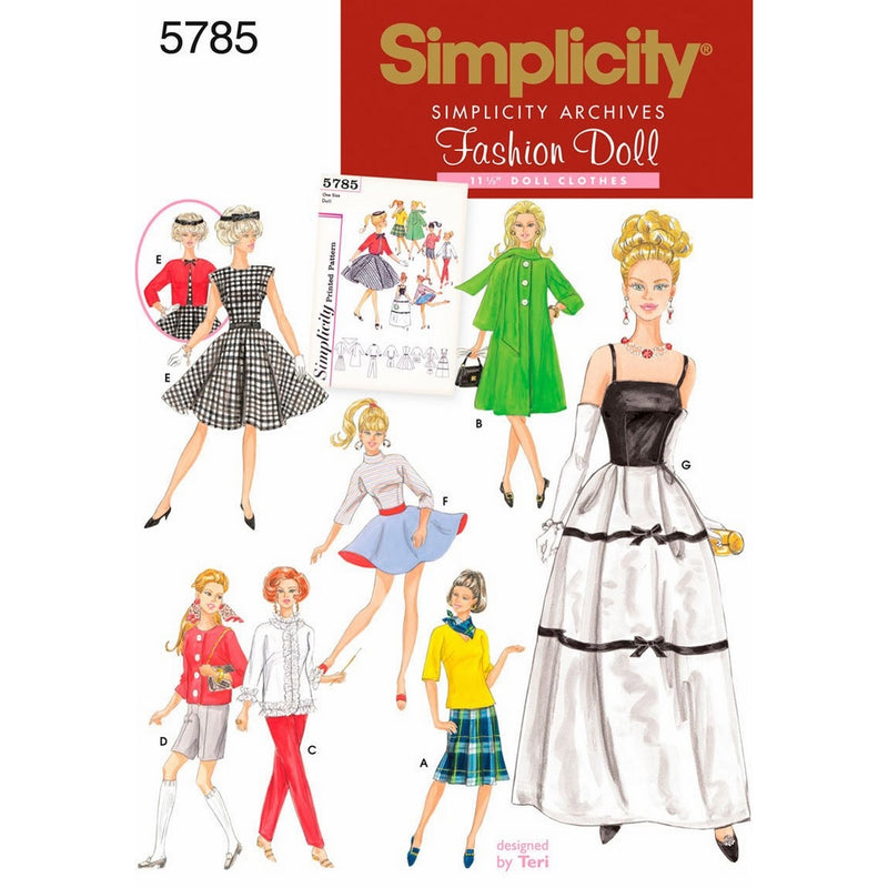 Simplicity Sewing Pattern 5785 Doll Clothes, One Size