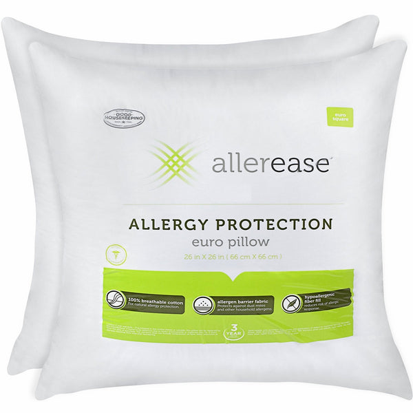 AllerEase Cotton Allergy Protection Hypoallergenic Euro Pillow, 3-Year Warranty, Machine Washable (Pack of 2)