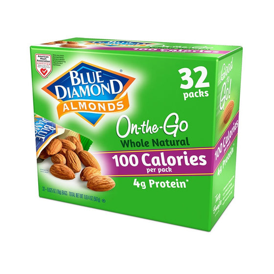 Blue Diamond Almonds 100 Calories Per Bag - 32 Grab and Go Bags,.625 Oz (Individual),20 Oz (net Weight)