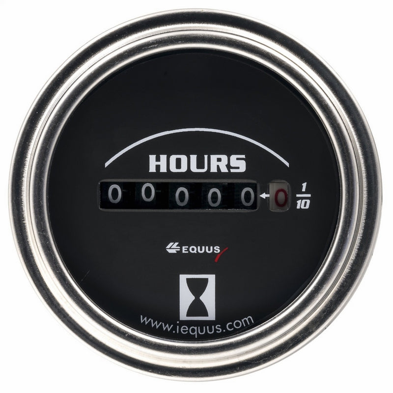 Equus 7210 2" Hourmeter, Chrome with Black Dial