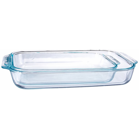 Pyrex 1107101 Basics Clear Oblong Glass Baking Dishes, 2 Piece Value Plus Pack Set