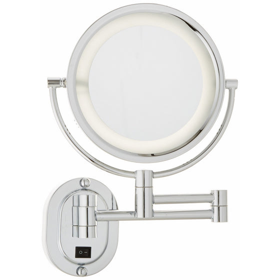 Jerdon HL65CD 8-Inch Lighted Direct Wire Wall Mount Makeup Mirror with 5x Magnification, Chrome Finish