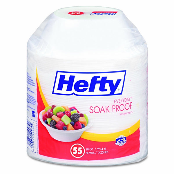 Hefty D22155 Soak Proof Tableware, Foam Bowls, 20oz, 55 Per Pack