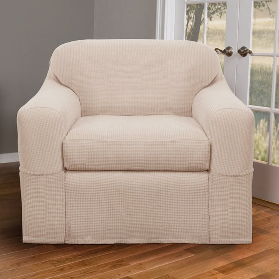 MAYTEX Reeves Stretch 2 Piece Arm Chair Furniture Cover Slipcover, Natural White