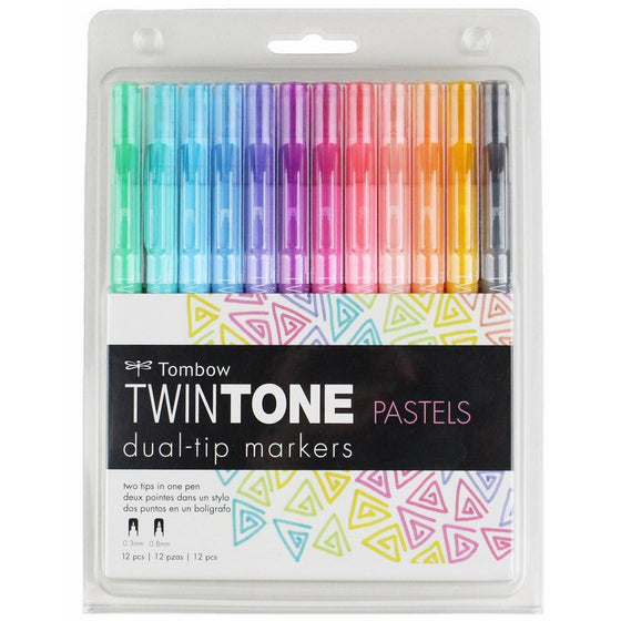 Tombow Twintone Marker Set 12-Pack Dual-Tip, Pastel