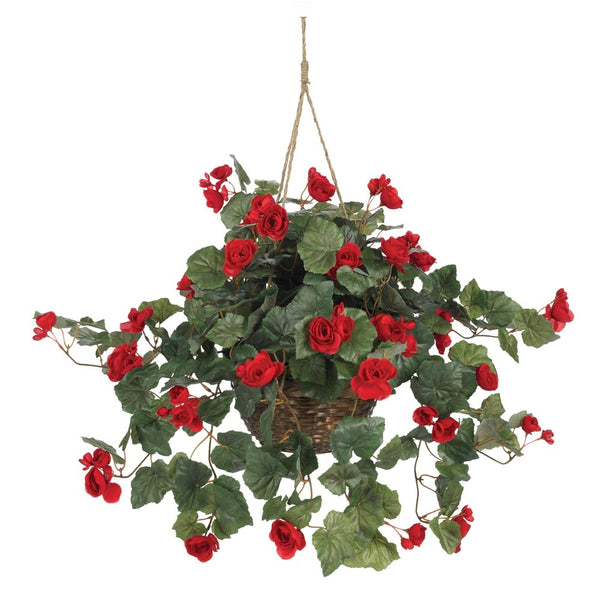 Nearly Natural 6616-RD Begonia Hanging Basket, Red