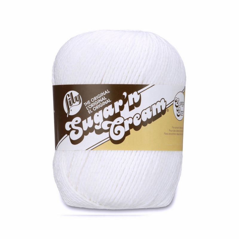 Lily 10201818001 Sugar 'N Cream Super Size Solid Yarn - (4) Medium Gauge 100% Cotton - 4 oz - White - Machine Wash & Dry Big Ball