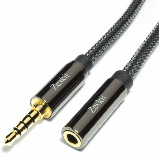 Zeskit AU112 Braided Nylon 12 Feet Premium Audio Cable - 3.5mm 4 Poles Jack (Male to Female)