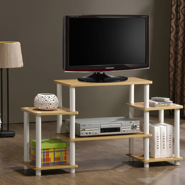 Furinno 11257BE/WH Turn-N-Tube No Tools Entertainment TV Stands, Beech/White