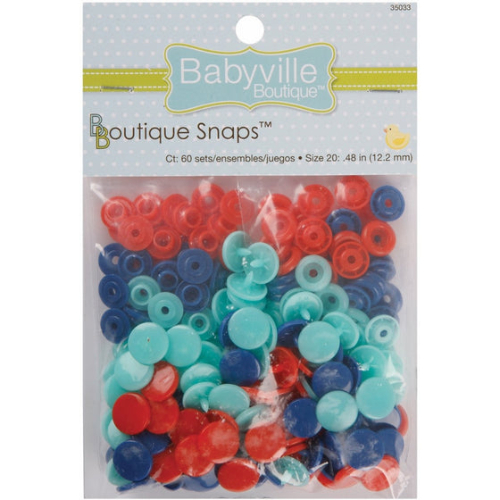 Babyville Boutique Snaps, Red/Blue/Lt Blue, 60 Count