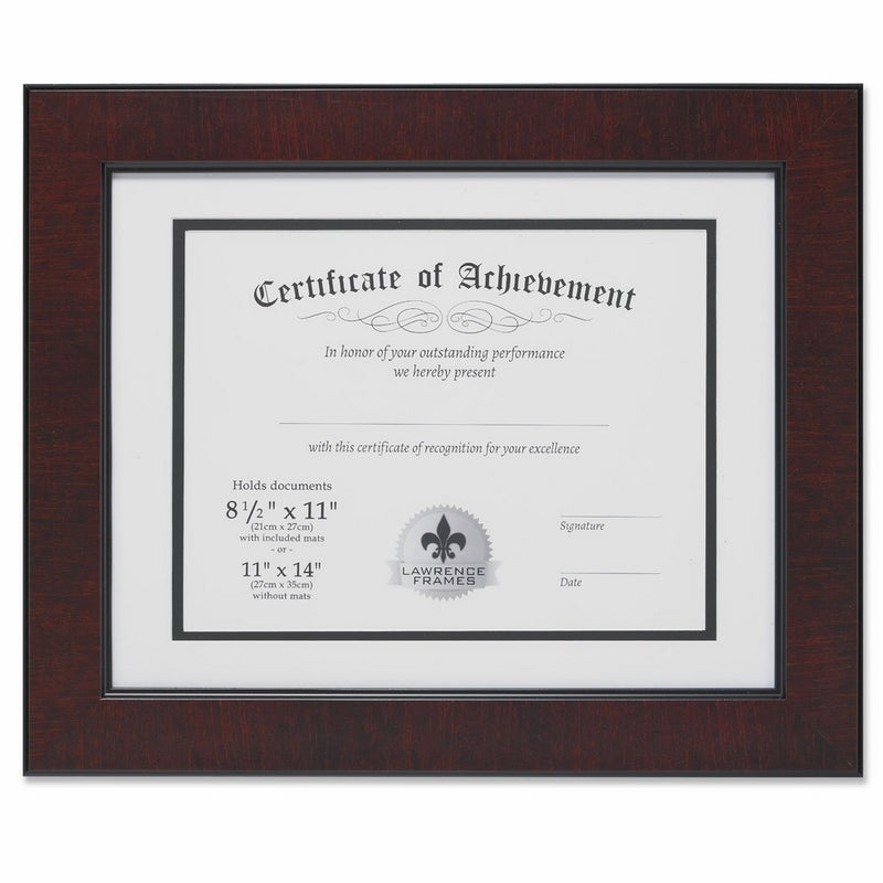 Lawrence Frames Dual Use Faux Burl 11 by 14-Inch Certificate Picture Frame with Double Bevel Cut Matting for 8.5 by 11-Inch Document, Mahogany