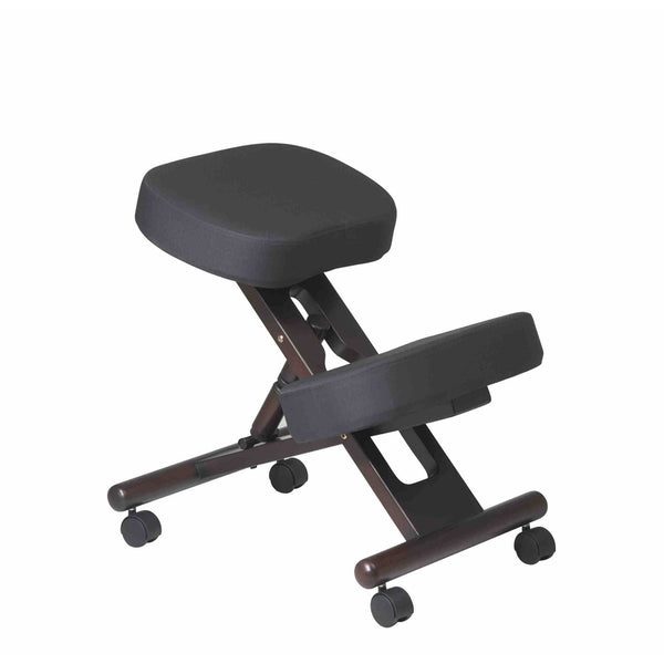 Office Star Ergonomically Designed Knee Chair with Casters, Memory Foam and Espresso Finished Wood Base, Black