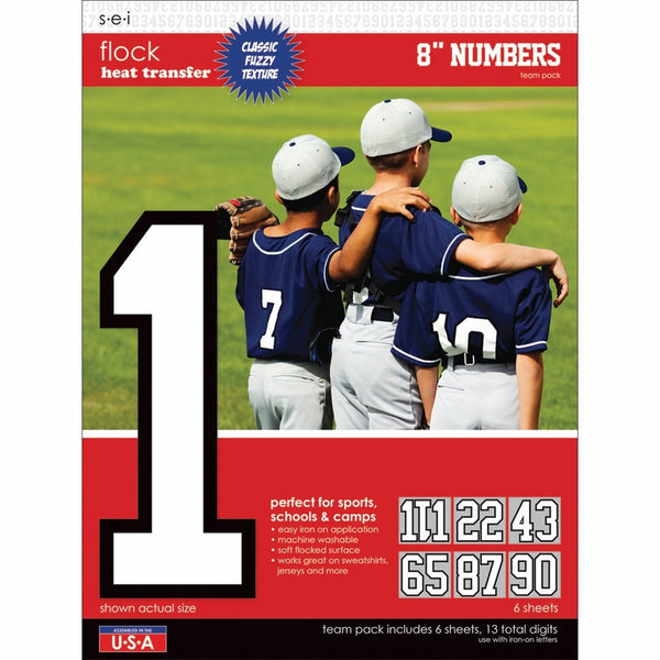 SEI 8-Inch Iron-On Team Pack Athletic Number Transfers, White, 6-Sheet