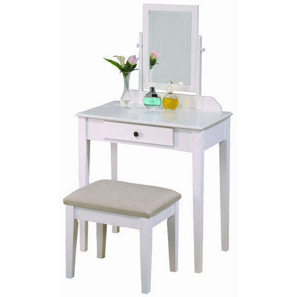 Crown Mark Iris Vanity Table/Stool, White Finish with Beige Seat