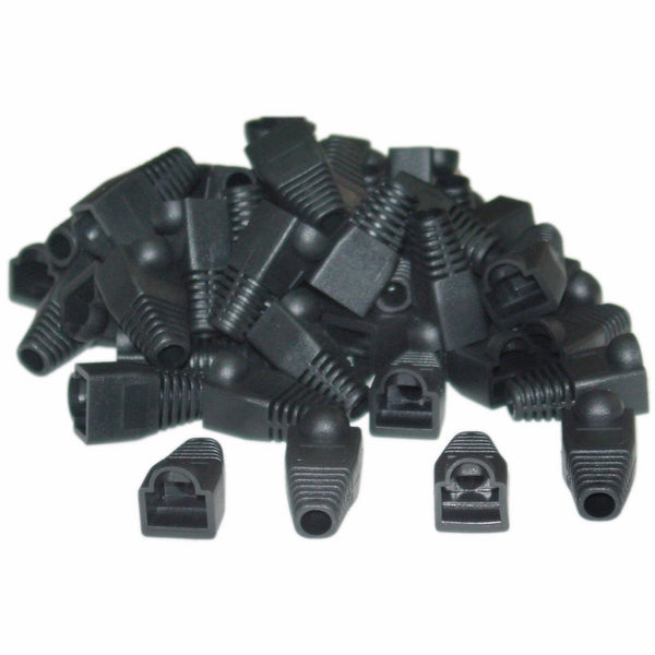 CableWholesale RJ45 Black Strain Relief Boots, 50 Per Bag (SR-8P8C-BK)