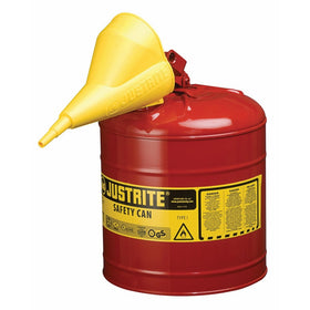 Justrite 7150110 5 Gallon, 11.75" OD x 16.875" H Galvanized Steel Type I Red Safety Can With Funnel