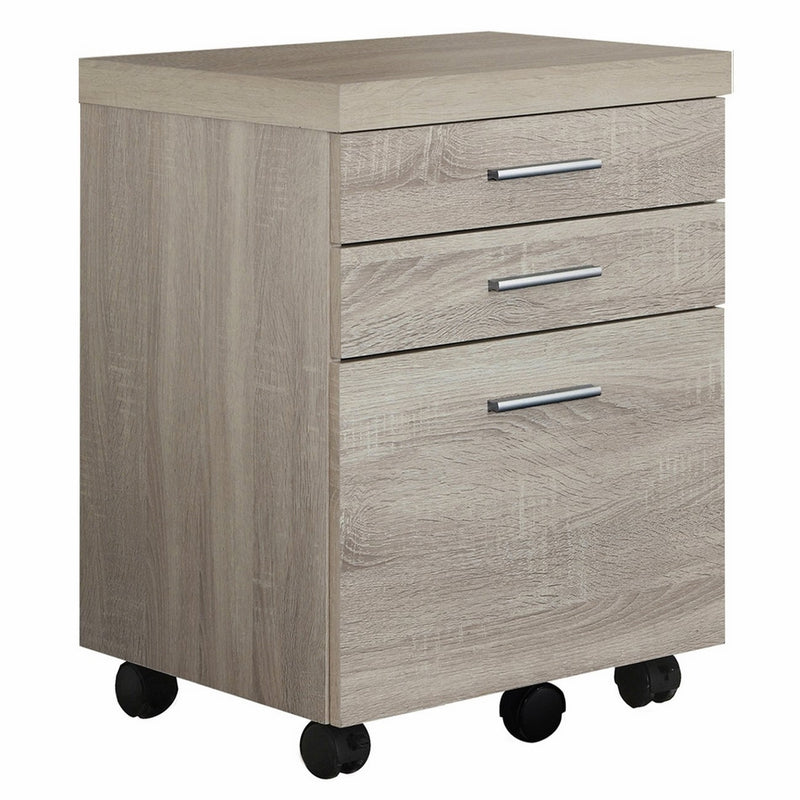 Monarch Specialties Natural Reclaimed-Look 3 Drawer File Cabinet on Castors