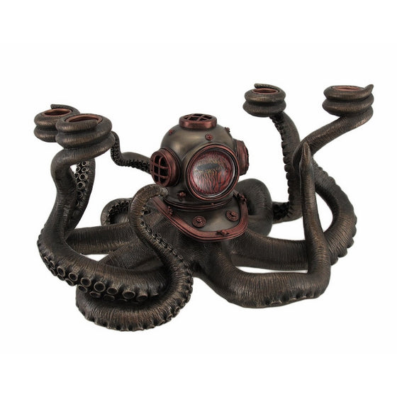 Veronese Resin Candelabras Incredibly Cool Steampunk Diver Octopus 4 Candle Candelabra 11.5 X 6.5 X 9.5 Inches Black