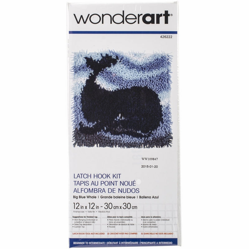 WonderArt Big Blue Whale Latch Hook Kit, 12" X 12"