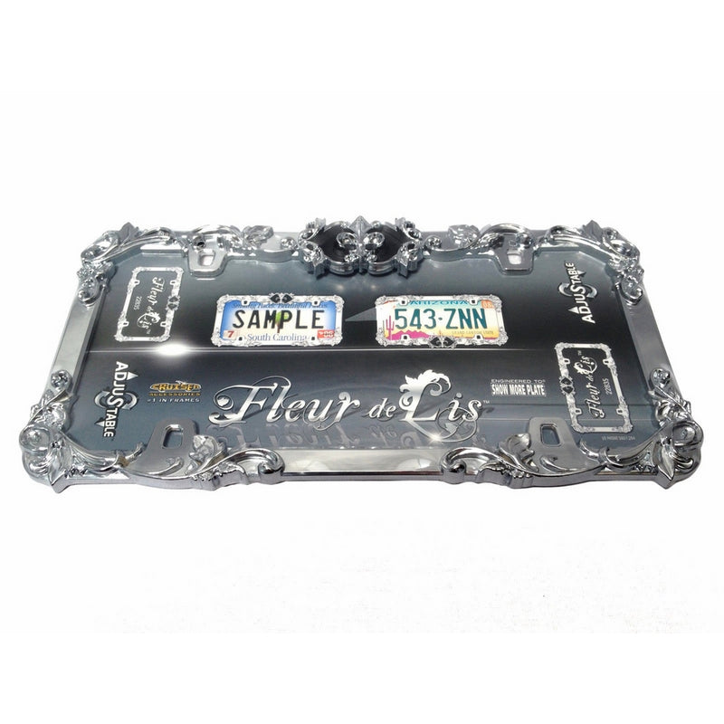 Cruiser Accessories Fleur De Lis License Plate Frame with Adjustable Emblem (Chrome with Black Accent)