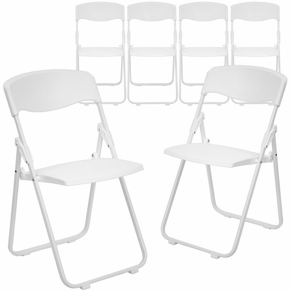 Flash Furniture 6 Pk. HERCULES Series 880 lb. Capacity Heavy Duty White Plastic Folding Chair with Built-in Ganging Brackets