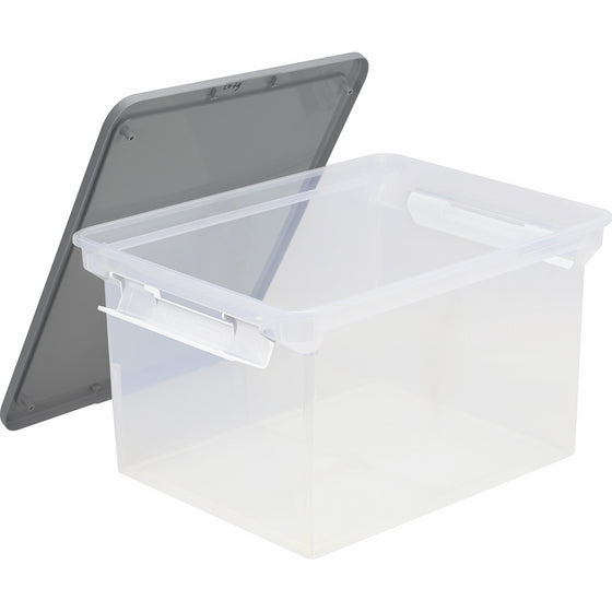 Storex Storage File Tote with Locking Handles, 18.5 x 14.25 x 10.88 Inches, Clear/Silver (61530U01C)