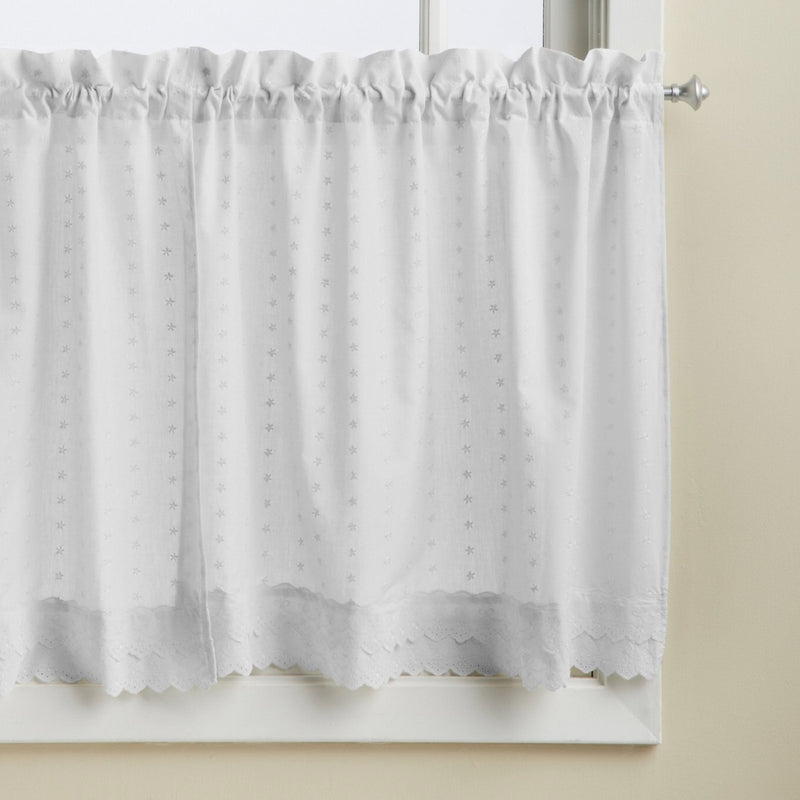 Lorraine Home Fashions Ribbon Eyelet Window Tier, 60 by 36-Inch, White, Set of 2