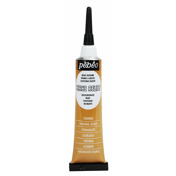 Pebeo Vitrail, Cerne Relief Dimensional Paint, 20 ml Tube with Nozzle - Vermeil Gold