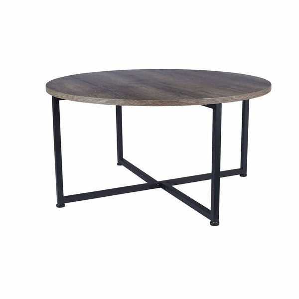 Household Essentials 8079-1 Ashwood Round Coffee Table | Distressed Gray-Brown | Black Metal Frame