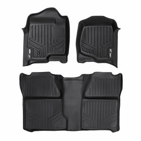 SMARTLINER Floor Mats 2 Row Liner Set Black for 2007-2013 Silverado/Sierra 1500 Crew Cab - 2007-2014 2500/3500 HD Crew Cab