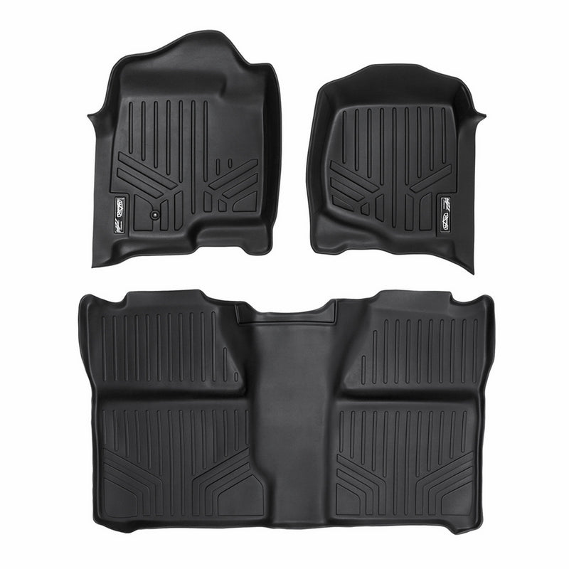 SMARTLINER Floor Mats 2 Row Liner Set Black for 2007-2013 Silverado/Sierra 1500 Crew Cab - 2007-2014 2500/3500 HD Crew Cab