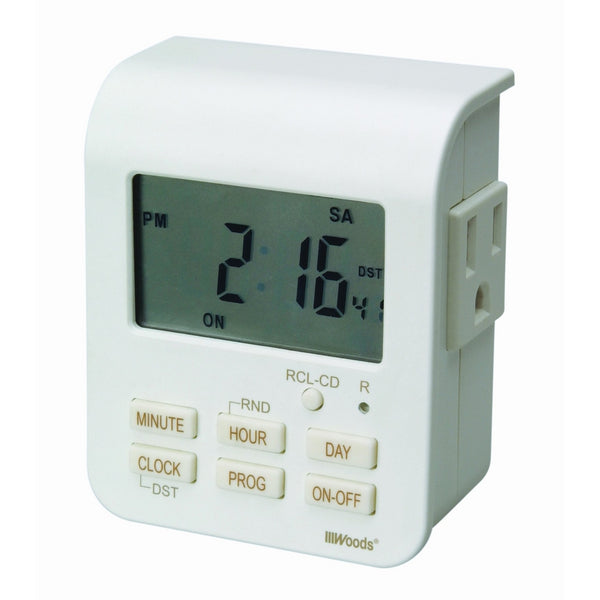 Woods 50009WD Indoor 7-Day Heavy Duty Digital Plug-In Timer, 2 Grounded Outlets