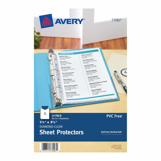 Avery Mini Heavyweight Sheet Protectors, 5.5 x 8.5 Inches, Pack of 15 (77007)
