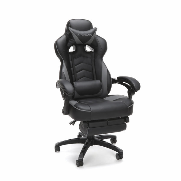 RESPAWN-110 Racing Style Gaming Chair - Reclining Ergonomic Leather Chair with Footrest, Office or Gaming Chair (RSP-110-GRY)