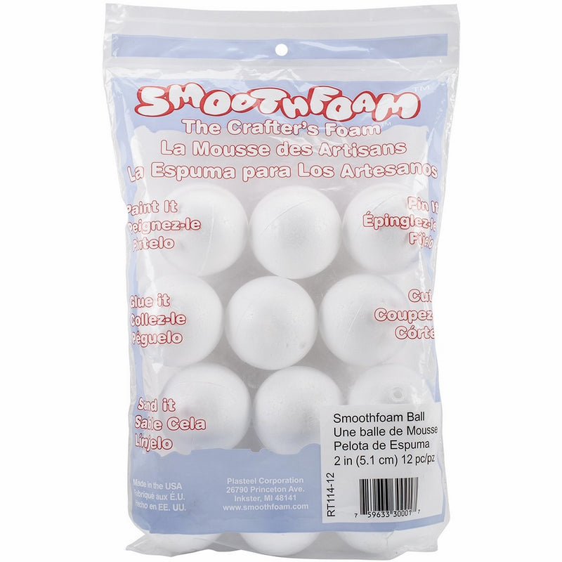 Smoothfoam 12-Pack Balls Crafts Foam for Modeling, 2-Inch, White