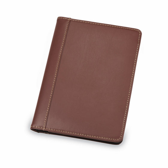 Samsill Contrast Stitch Leather Small Portfolio – Junior Portfolio Folder/Business Padfolio for Men & Women, 5 x 8 Mini Writing Pad, Tan