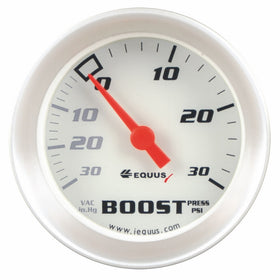 Equus 8257 2" Vacuum/Boost Gauge, White with Aluminum Bezel