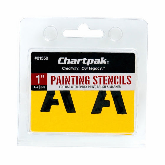Chartpak Letter and Number Painting Stencils, A-Z and 0-9, 1 Inch H, 35 per Pack (01550)
