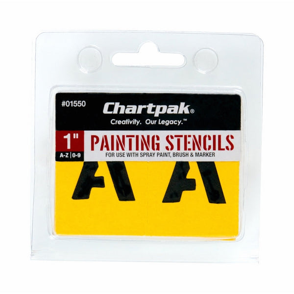 Chartpak Letter and Number Painting Stencils, A-Z and 0-9, 1 Inch H, 35 per Pack (01550)