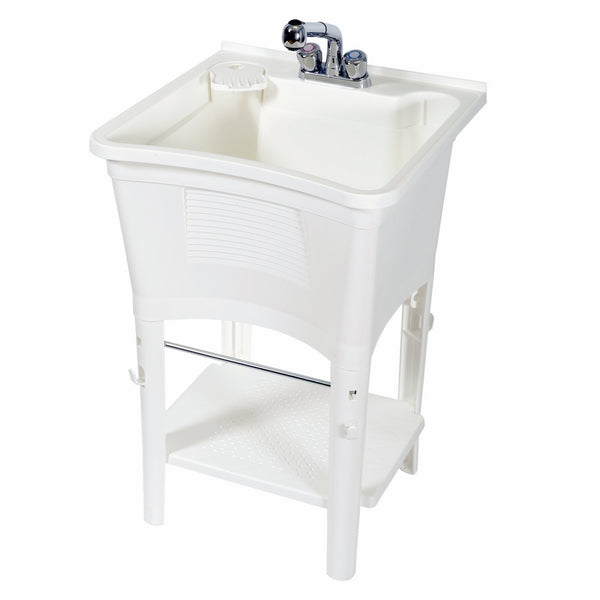 Zenna Home, ErgoTub ELT2006W Freestanding Utility Laundry Tub with Pull-Out Faucet, White