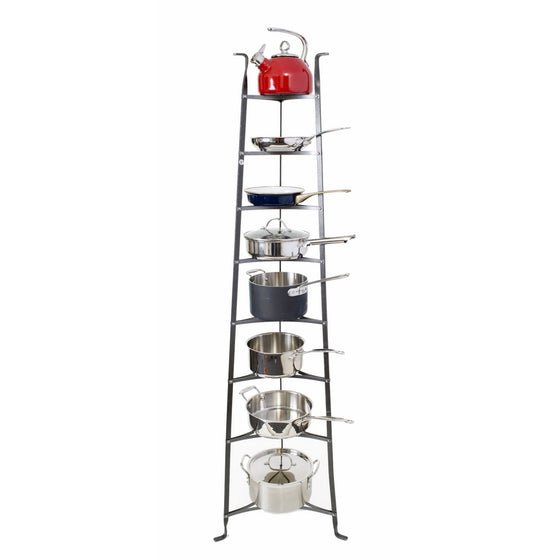 Enclume 8-Tier Cookware Stand, Free Standing Pot Rack, Hammered Steel (Unassembled)