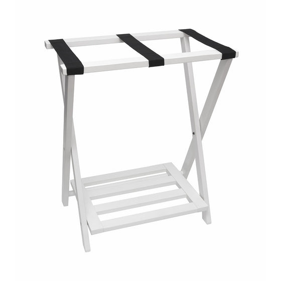 Lipper International 502W Right Height Folding Luggage Rack with Bottom Shelf, White Finish