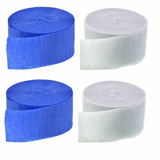 Blue and White Crepe Paper Streamers (2 Rolls Each Color) MADE IN USA!