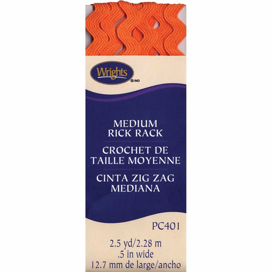 Wrights 1/2 by 2-1/2-Yard Rickrack Quilting Supplies, Medium, Orange Peel